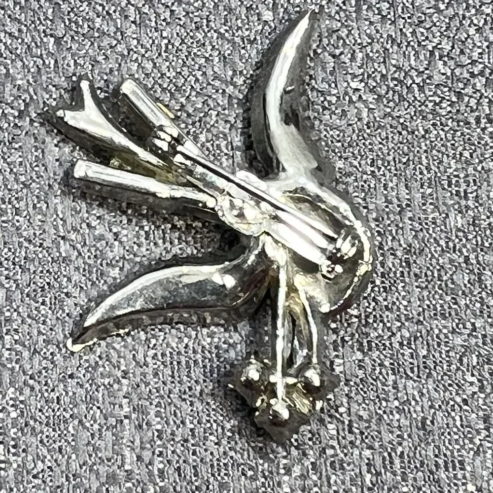 Dove Clear Crystal Green Emerald Rhinestone Flying Peace Silver Pin Brooch
